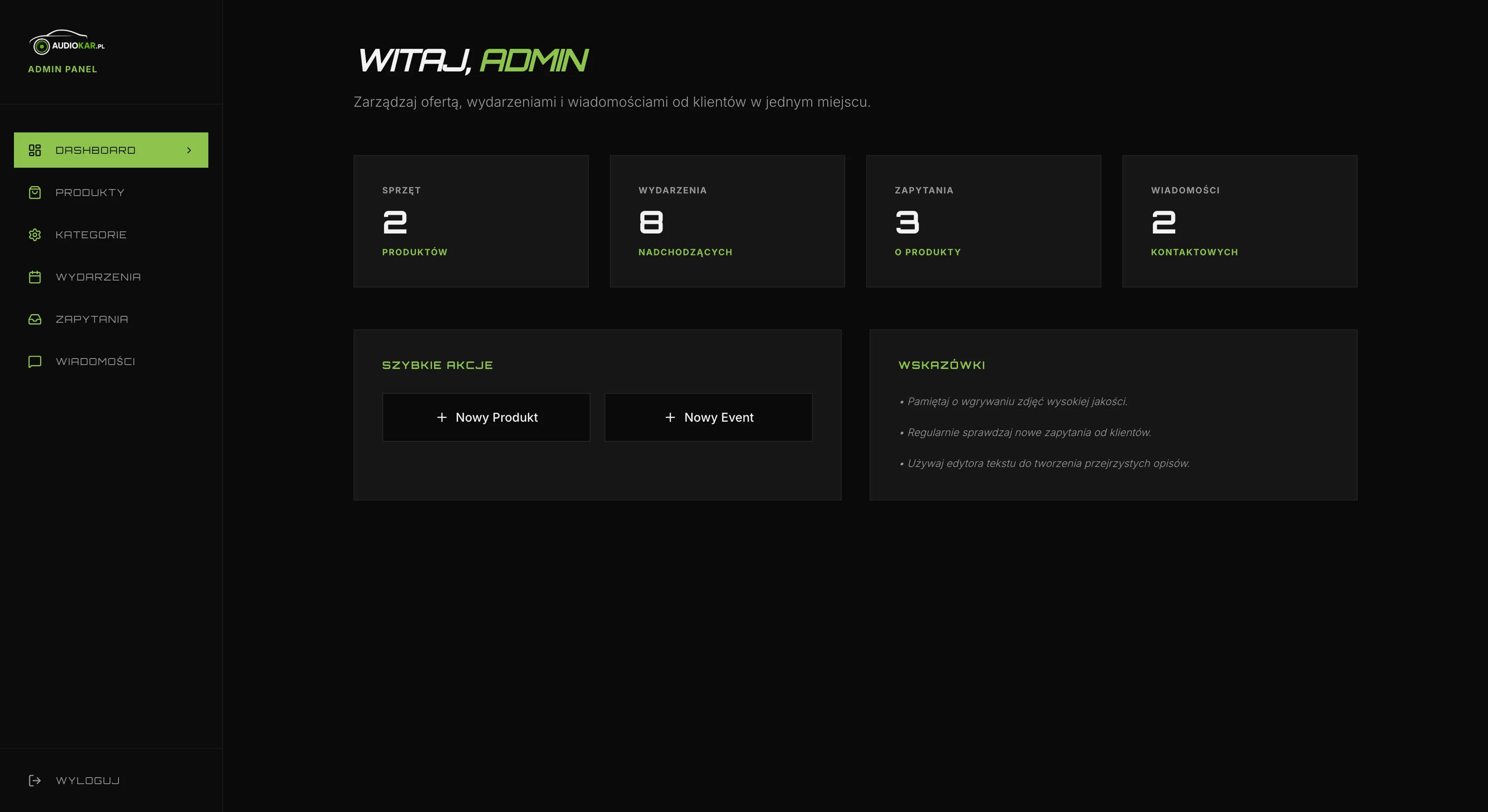 Audiokar.pl – panel administratora